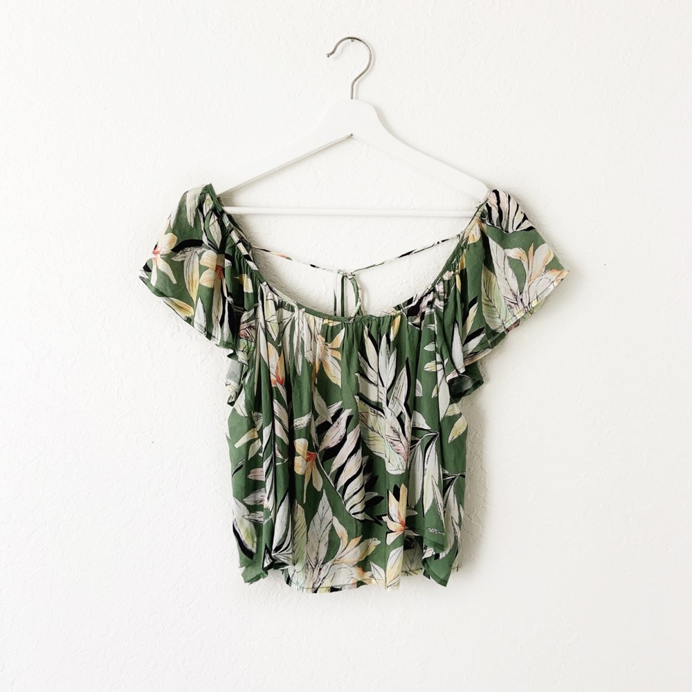 MINKPINK Shady Fronds Green Leaf Print Top XS